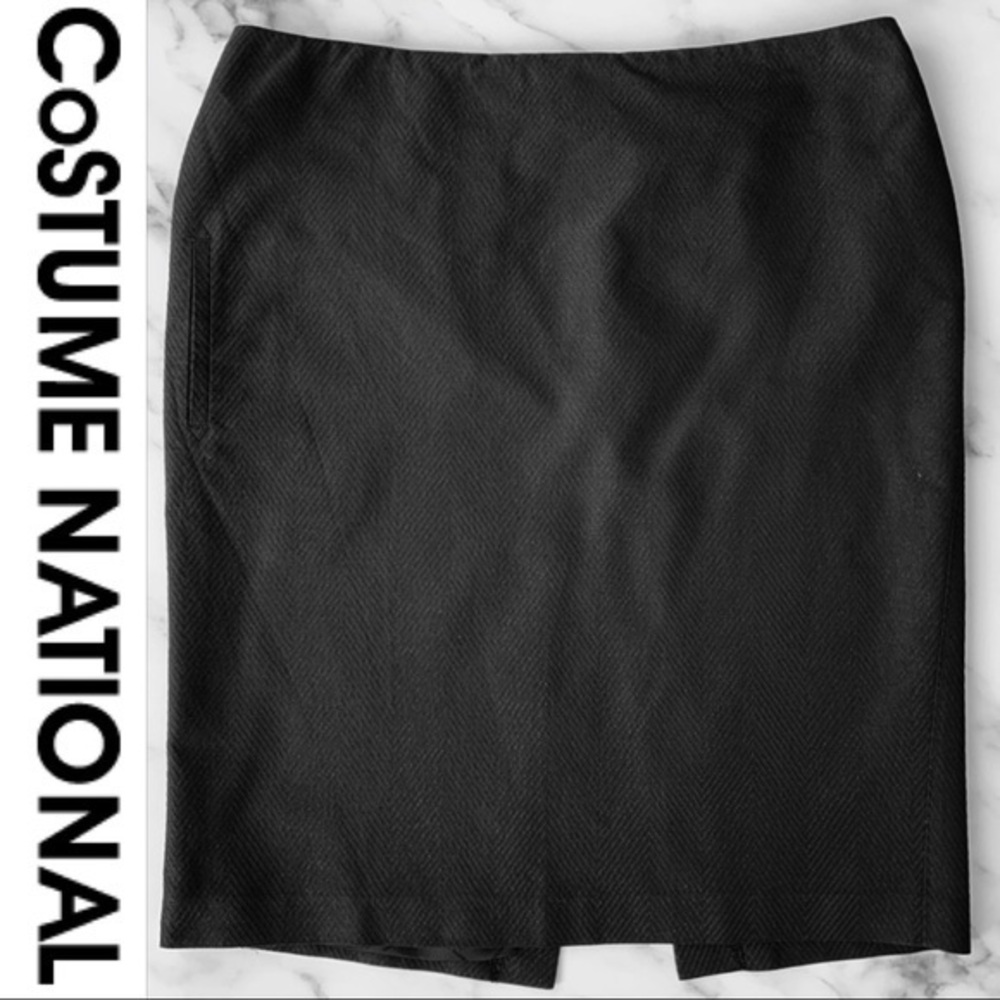 Costume National Chevron Texture Black Pencil Skirt Size Medium